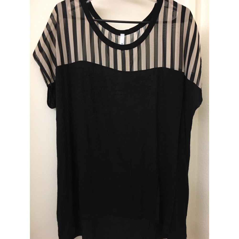 Black blouse with Black and Tan sheer stripes